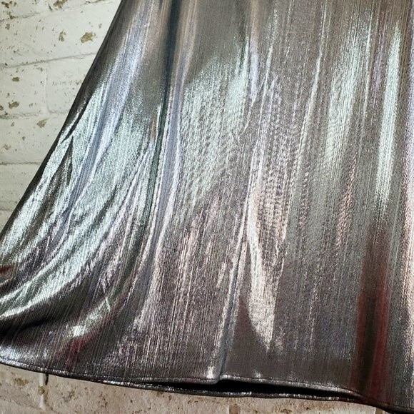 HYFVE Silver Metallic Mini Dress Shimmer Party Short Dress Womens Sz M - Picture 4 of 12